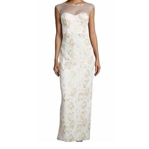 Sue Wong Ivory Illusion Rose Embroidered 
Gown Dress Sz 6 8 Event Formal Fairy